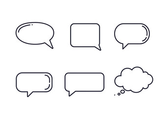 Minimalist Black Outline Speech Bubbles and Thought Cloud Set.