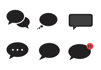Collection of Black Speech Bubbles with Various Shapes and Styles.