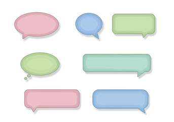 Collection of Pastel-Colored Speech Bubbles with Soft Shadows.