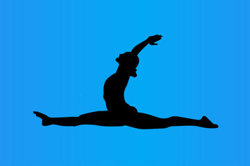 silhouette of a womanMinimalist vector illustration of a woman practicing yoga poses with blue background , Perfect for wellness, meditation, lifestyle, and health design concepts.