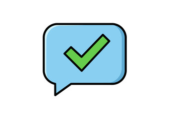 Light Blue Speech Bubble with Green Checkmark Icon.