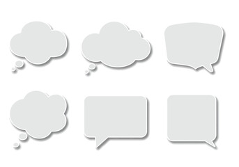 Set of Light Gray Speech Bubbles in Various Shapes.