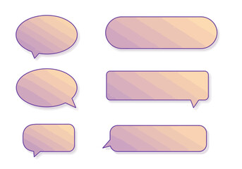 Set of Six Gradient Speech Bubbles with Purple Outlines and Shadows.