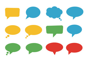 Colorful Speech Bubbles: Assorted Shapes and Vibrant Communication Icons.