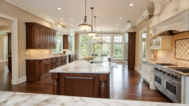 Luxury kitchen design ideas and remodel with kitchen island and custom cabinetry and lighting fixtures
