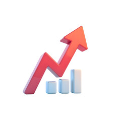 3D Red Arrow on Bar Chart – Transparent Growth Trend Illustration