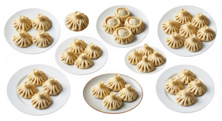 Traditional Dumplings Arranged on Plates for Authentic Culinary Experience and Presentation, isolated on a transparent background