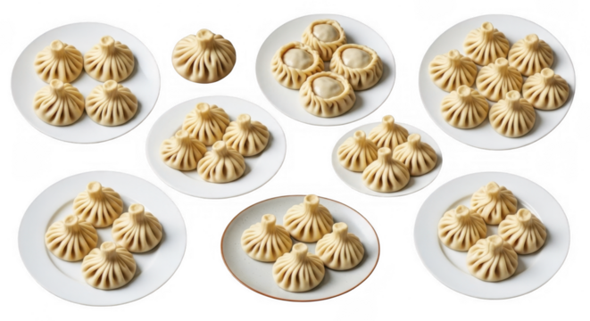 Traditional Dumplings Arranged on Plates for Authentic Culinary Experience and Presentation, isolated on a transparent background