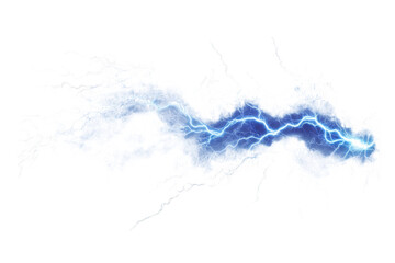 Bright blue lightning strike with white energy cloud isolated on transparent background