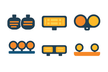 Minimalist traffic lights icon set in orange and blue vector icon isolated illustration