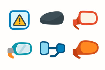 Car side mirror icons set in various shapes and colors vector icon isolated illustration