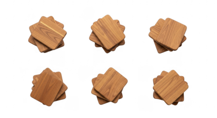 Elegant and Functional Set of Wooden Coasters in Unique Shapes for Stylish Home Decor and Dining Essentials, isolated on a transparent background