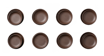 Elegant Brown Plates in Various Arrangements for Stylish Table Settings and Gourmet Food Presentation Ideas, isolated on a transparent background