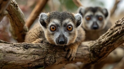 Two baby lemurs on branches