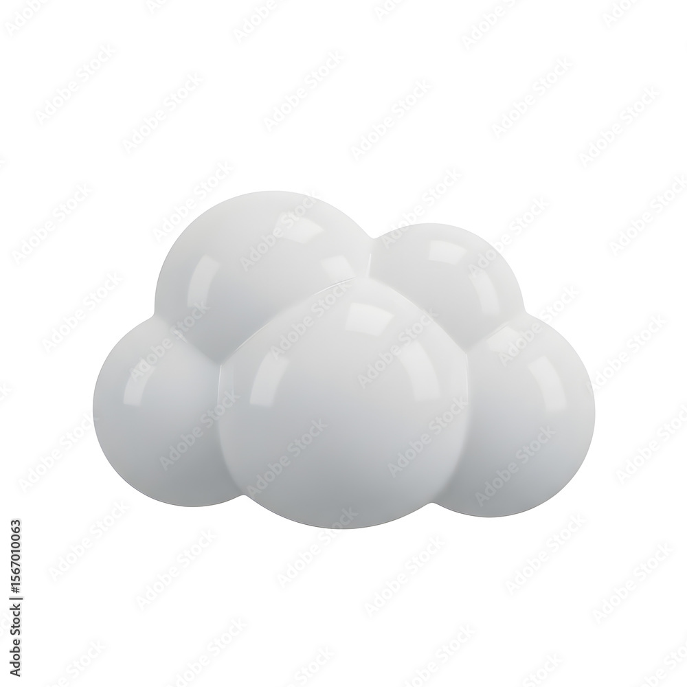 Poster White Spherical Cloud 3D Render With Glossy Surface Isolated on Transparent Background