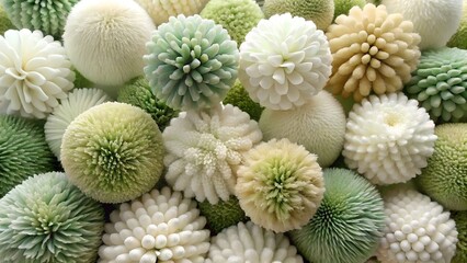 Green and white floral shapes create a textured background