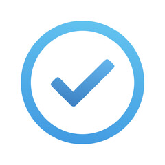 Blue Check Mark Right Icon on White Round Background – Flat Vector Approval Symbol for UI and Web Design

