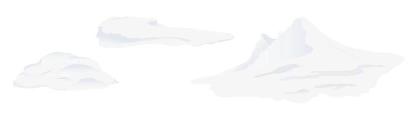 Winter snowdrift, isolated winter seasonal icy snowballs and piles. Vector realistic set, mountains peak or summit, snowfall and blizzard wintertime season and weather. Xmas decoration