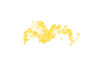 Yellow dust cloud, PNG isolated on transparent background. Abstract powder texture and vibrant particle effect.