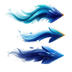 Three stylized blue arrows with a fiery, icy design, isolated on transparent background