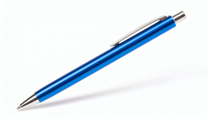Ballpoint pen painted in blue ink brush style floating on white background for artistic and modern writing tool design concepts
