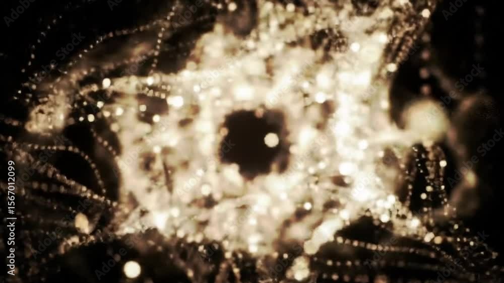 Poster abstract golden particles swirling in space with a dark hole in the center of the frame