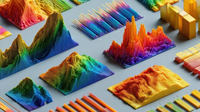 Colorful data visualizations and charts showcasing various statistics and trends