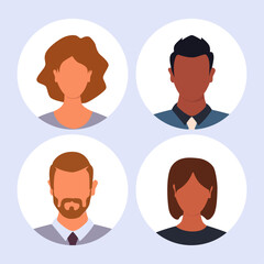 Vector flat illustration. Avatar, user profile, face icon, profile picture. Suitable for social media profiles, icons, splash screens and as a template.