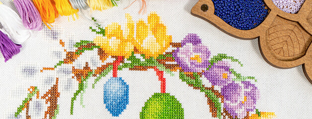 Palette of thread colors. Threads for embroidery knitting