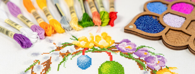 Palette of thread colors. Threads for embroidery knitting