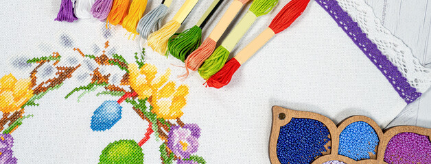 Palette of thread colors. Threads for embroidery knitting
