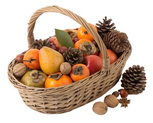 Traditional Basket Display with Persimmon Pear Salad and Seasonal Organic Foods