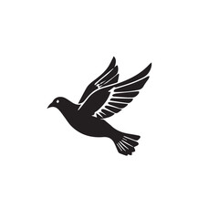 Obraz premium Stylized black silhouette of a dove in flight with wings spread wide