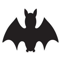 Obraz premium Simple black silhouette of a bat with spread wings on a white background