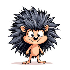 A cartoon hedgehog with a big fluffy mane and a big smile
