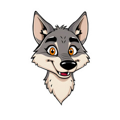 A cartoon wolf with a big smile on its face