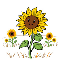 A cartoon sunflower with a big smile on its face