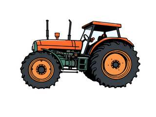 A cartoon drawing of a tractor with orange tires
