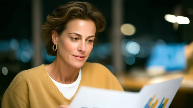 Researcher Analyzing Report with Charts in Laboratory Setting