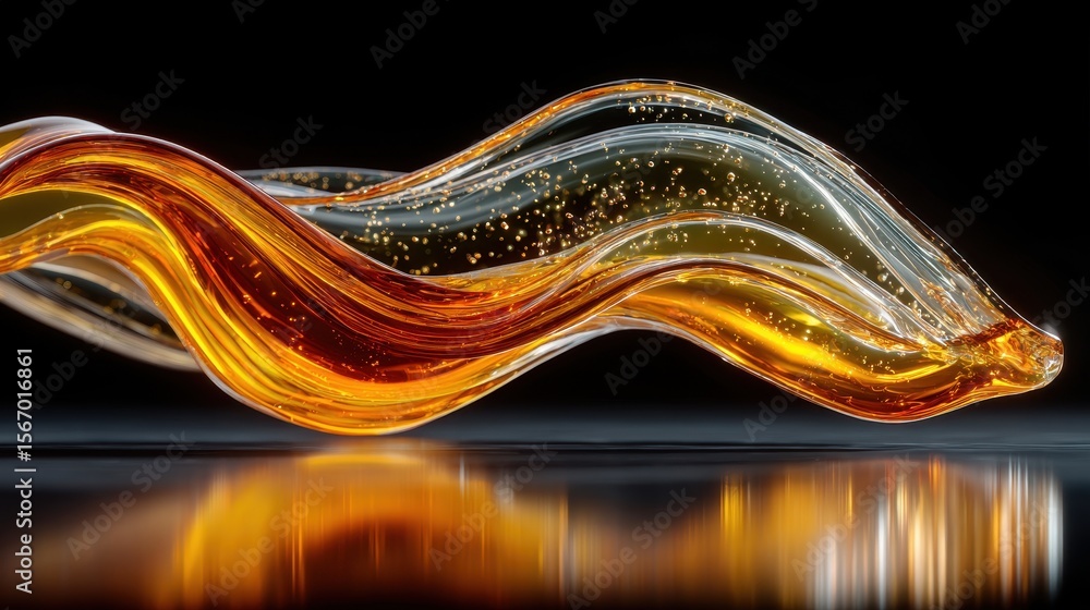Poster golden liquid swirling with dynamic splashing effect in the studio, creating abstract art