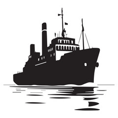 Obraz premium Stylized silhouette of a classic passenger ship sailing on water