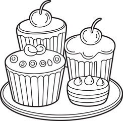 A plate of delicious cupcakes topped with cherries, perfect for dessert-themed designs.