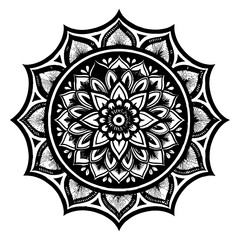  Intricate Hand-Drawn Mandala Pattern – Boho Style Floral Circular Ornament for Coloring, Yoga, Meditation, and Decor.