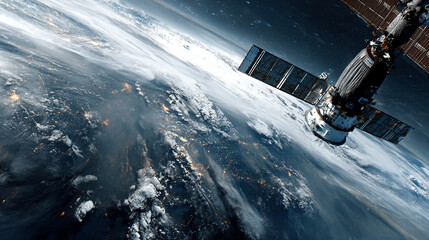Satellite Orbiting Earth, Stunning Viewpoint, Space Environment, High-Resolution Image, Technology Concept