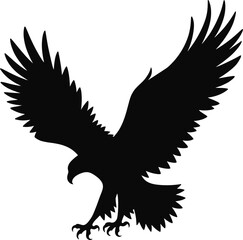 Elegant black eagle vector silhouette flying with outstretched wings, a majestic bird illustration for tattoo or design,eagle, bird, vector, silhouette, flying, wings, animal, wildlife, predator, rapt