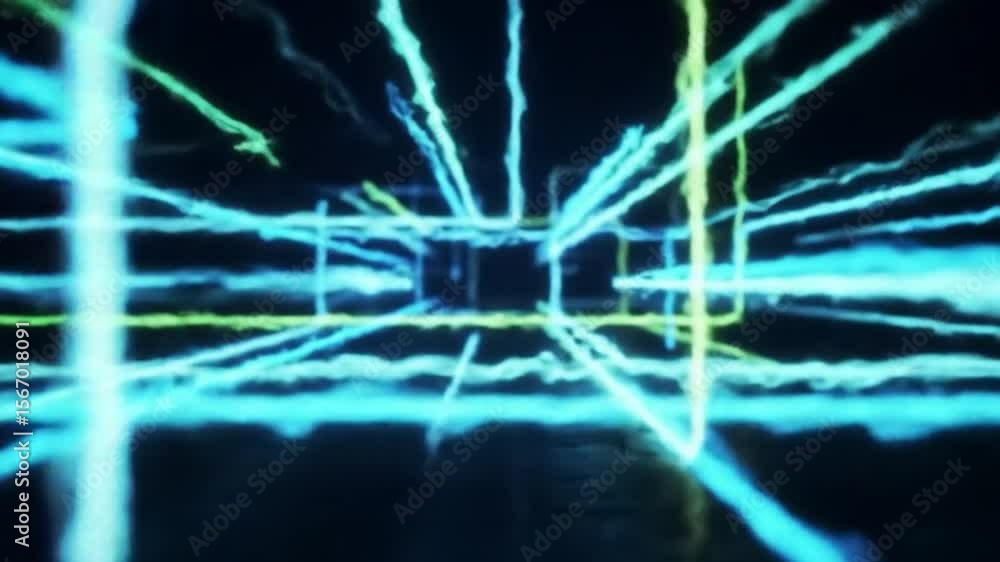 Poster abstract glowing lines creating a futuristic digital tunnel with vibrant colors