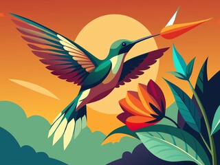 Naklejka premium illustration of a bird in a flower
