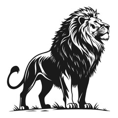 Majestic Roaring Lion Vector – Bold Black and White Animal Silhouette for Tattoo, Logo, Poster, and T-Shirt Design.
