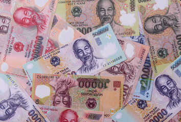 Vietnam money, dong, paper banknotes, cash. Vietnamese money