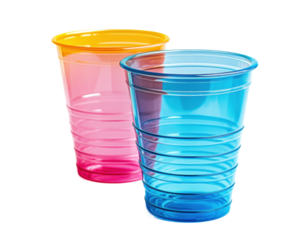 Colorful plastic cups for parties gathering food fun isolated on transparent background